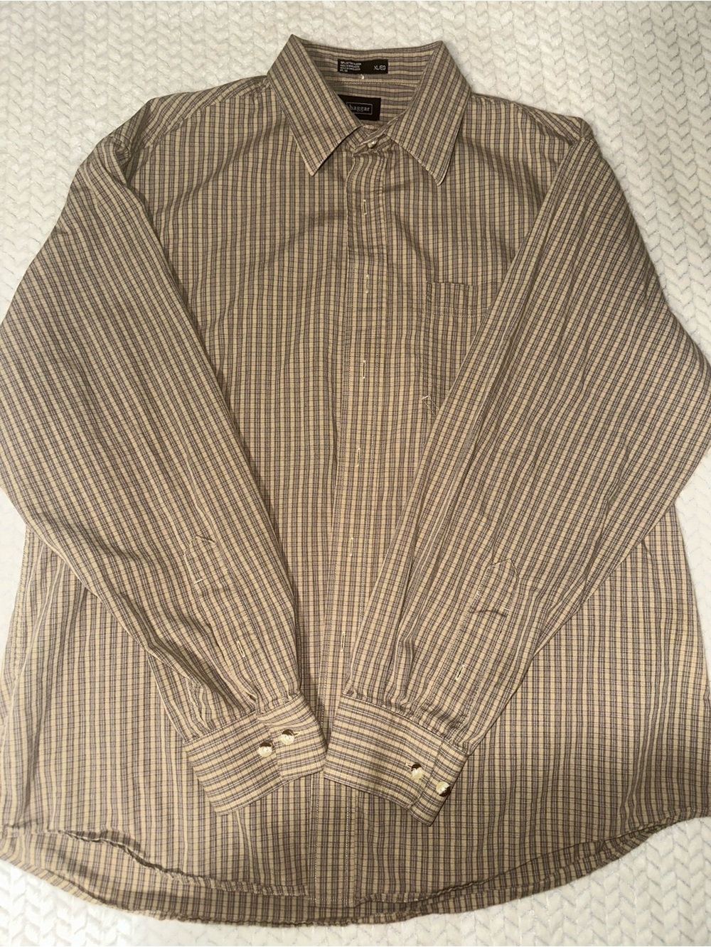 Haggar Shirt Men XLarge Tan Plaid Career Button Down